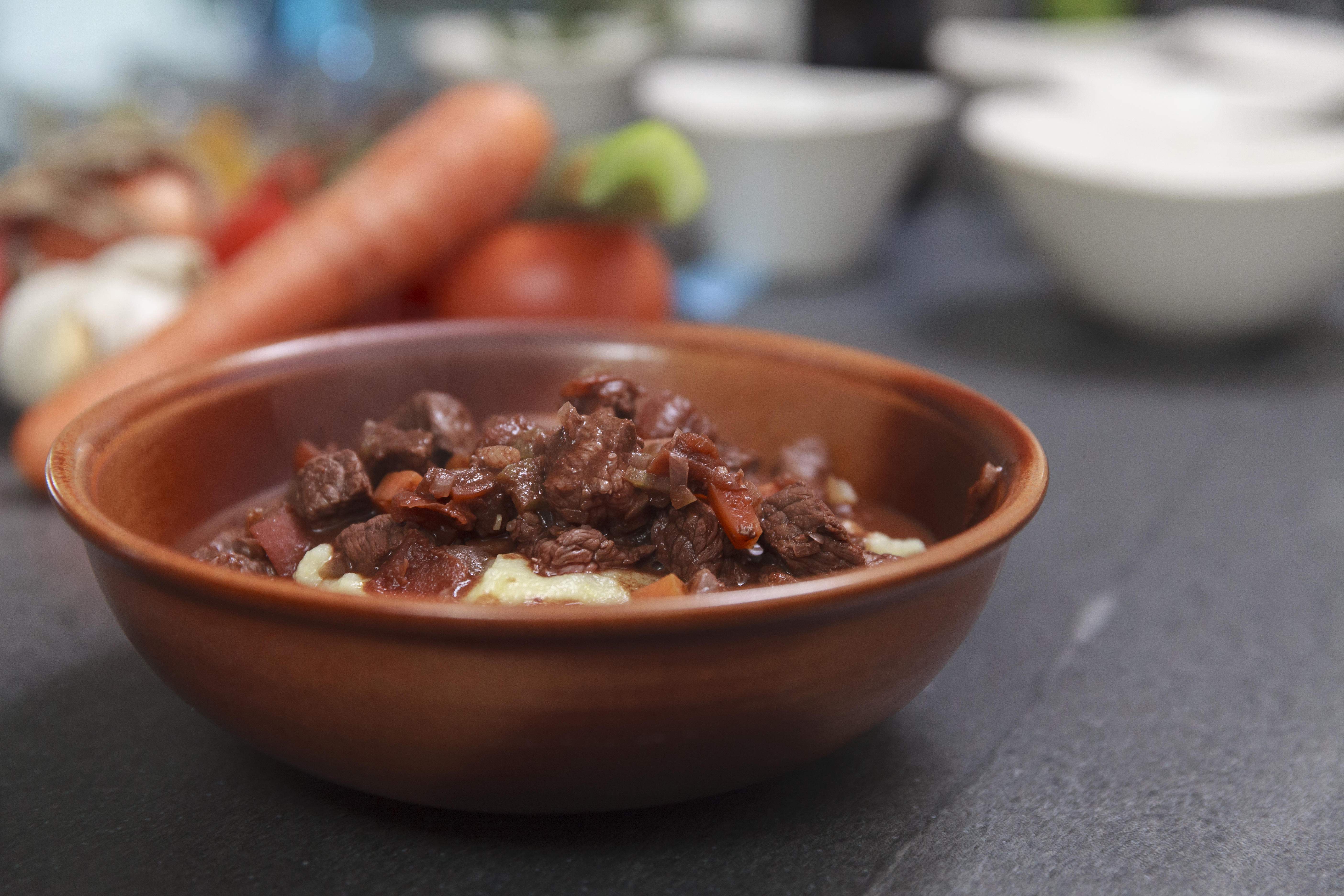 daube on porcelain countertop