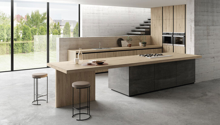 Wood-effect porcelain stoneware kitchen top