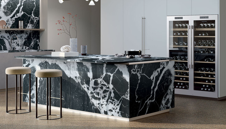 black marble-effect kitchen top